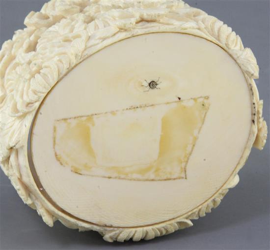 A Japanese thousand flower ivory box and cover, early 20th century, height 10cm, faults